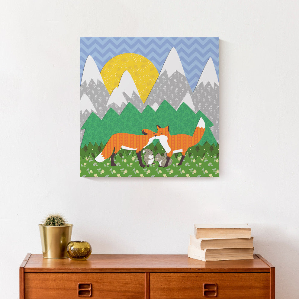 Kissing Foxes 16x16 Canvas Wall Art