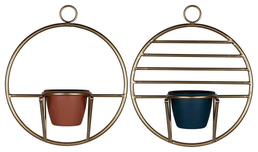 Set of 2 Gold Circular Wall Planters