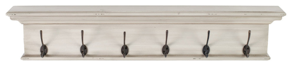 Rustic Antiqued Ivory Six Hook Hanging Coat Rack