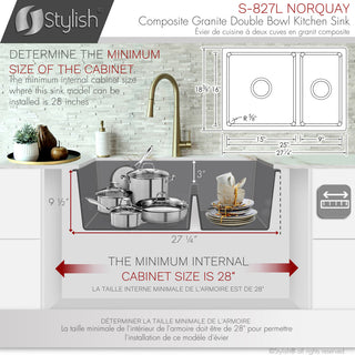 27"x18" Gray Double Bowl 60/40 Dual Mount Granite Kitchen Sink