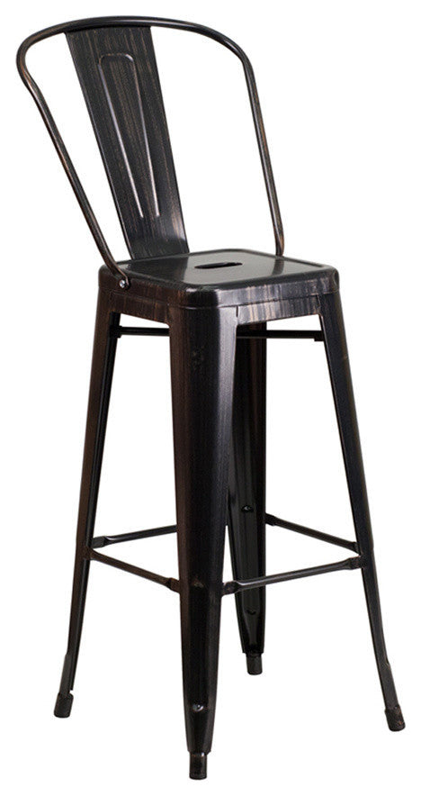 Flash Furniture 3 Piece Square Metal Pub Set in Black and Antique Gold