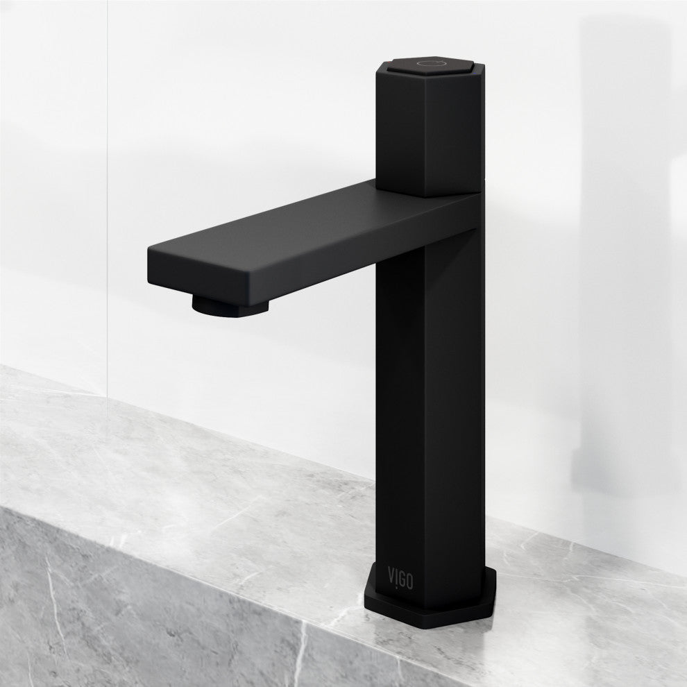 VIGO Nova 8" H Button Operated Single Hole Bathroom Faucet, Matte Black, Without Extras
