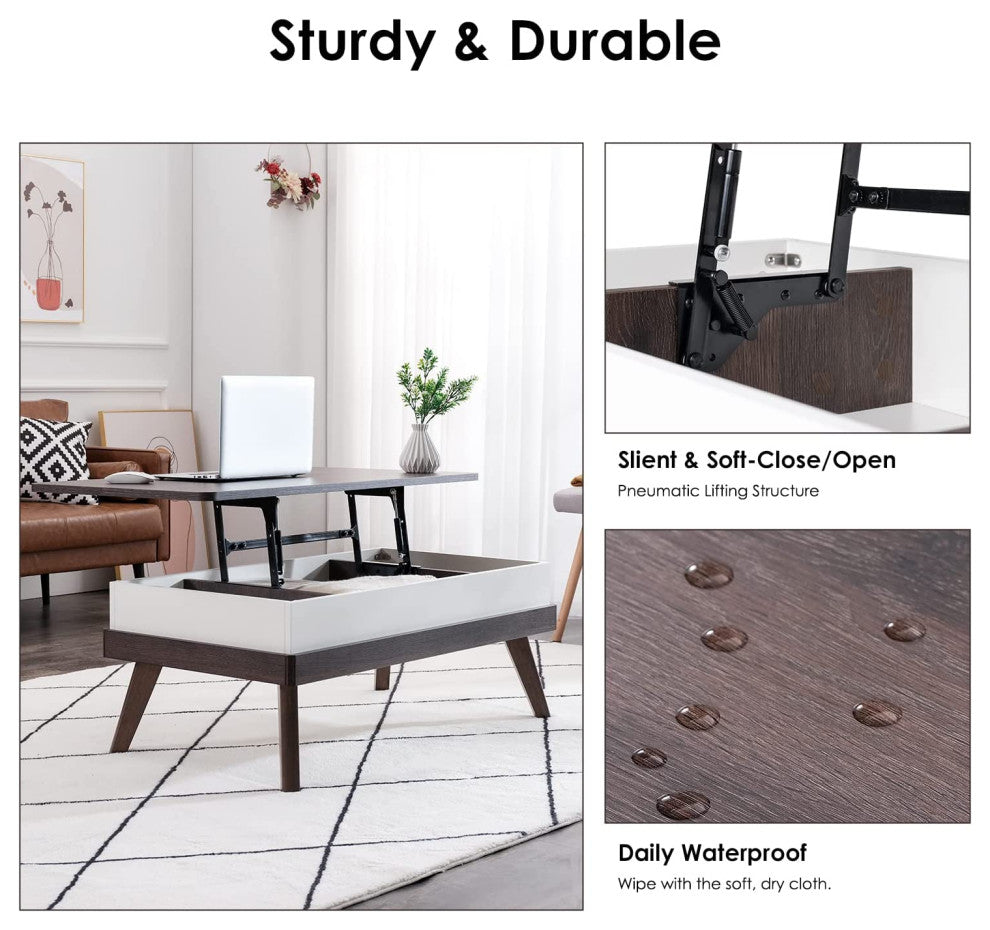 Modern Lift Top Coffee Table for Living Room Reception/Home Office, Charcoal Oak