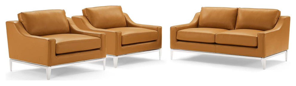 Armchair and Loveseat Sofa Set, Leather, Tan, Modern, Living Lounge Hospitality