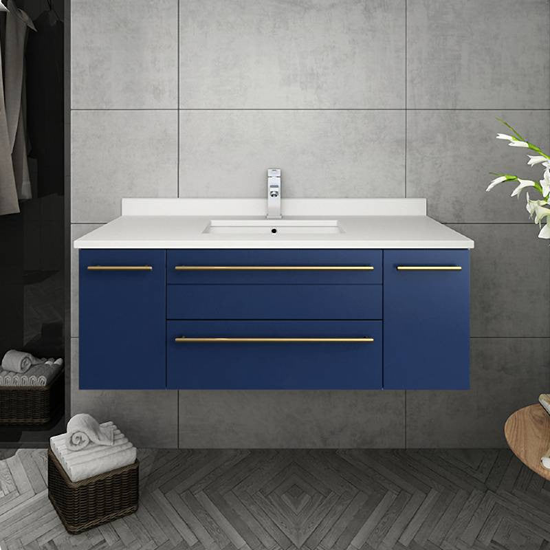 Fresca Lucera 42" Modern Royal Blue Wall Hung Cabinet, Top and Undermount Sink