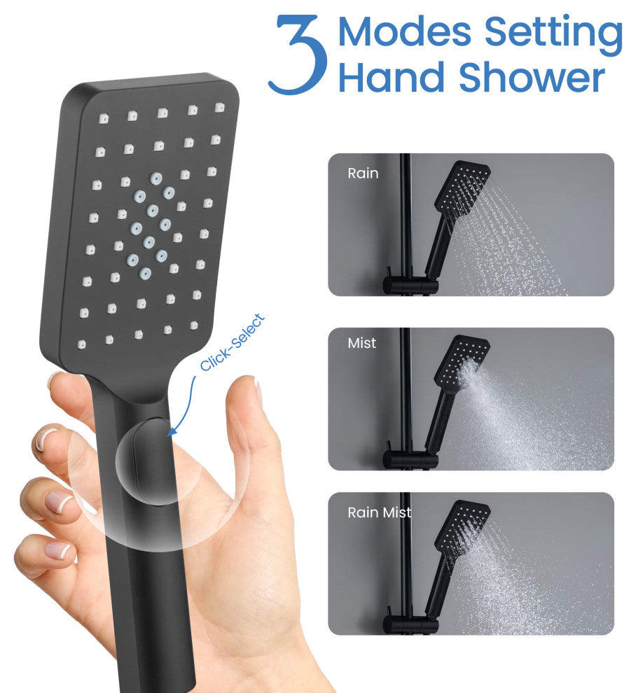 Cube Shower Column With Dual Function Shower Head, Matte Black