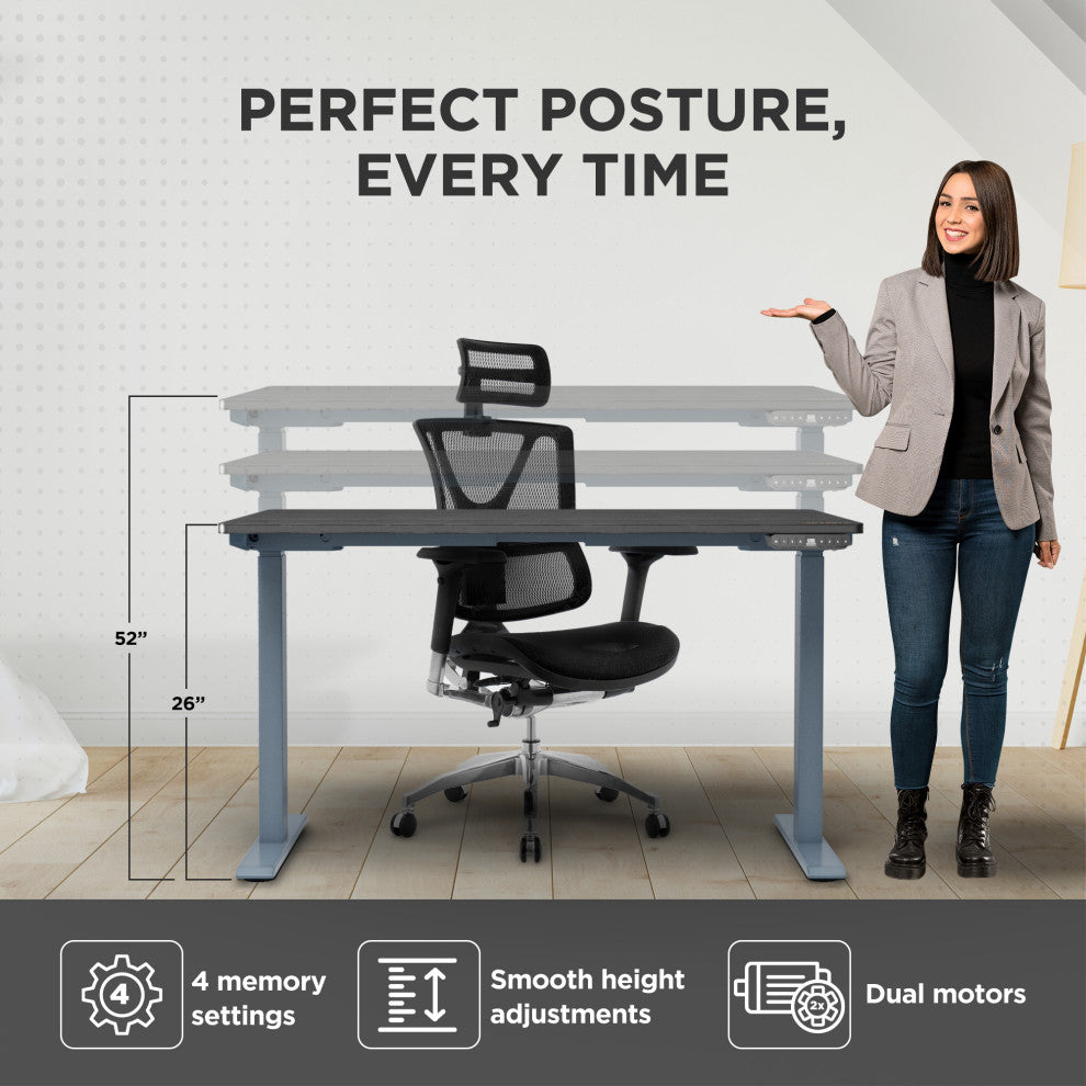 Rise Up Bamboo Electric Adjustable Height Office Desk, Gray + Black Bamboo