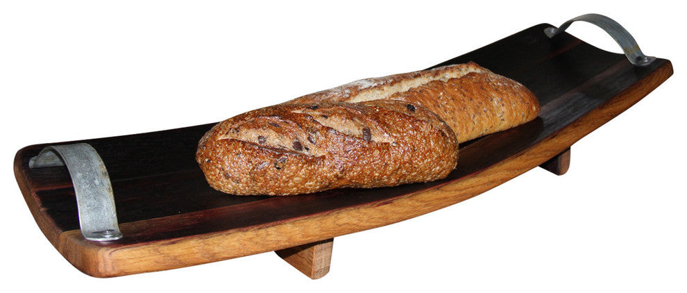 Wine Barrel Platter With Metal Handles