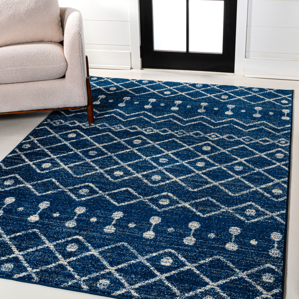Aksil Moroccan Beni Souk Area Rug, Navy/Cream, 4 Ft. X 6 Ft.