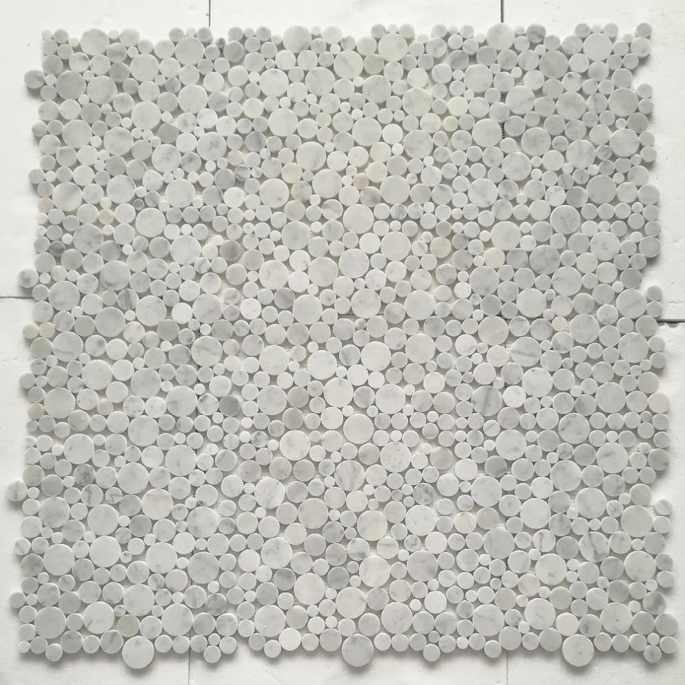 Carrara White Carrera Marble Bubble Round Mosaic Tile Polished, 1 sheet
