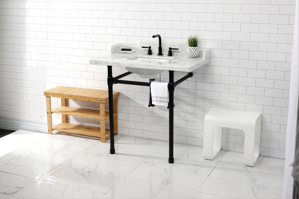 Kingston Brass LMS36M8SQ0ST 36" Carrara Marble Console Sink, Legs