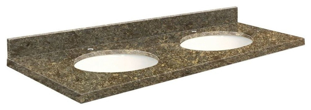 Quartz 61"x22" Double Sink Vanity Top, Single Faucet Hole, Rapture, White Bowl