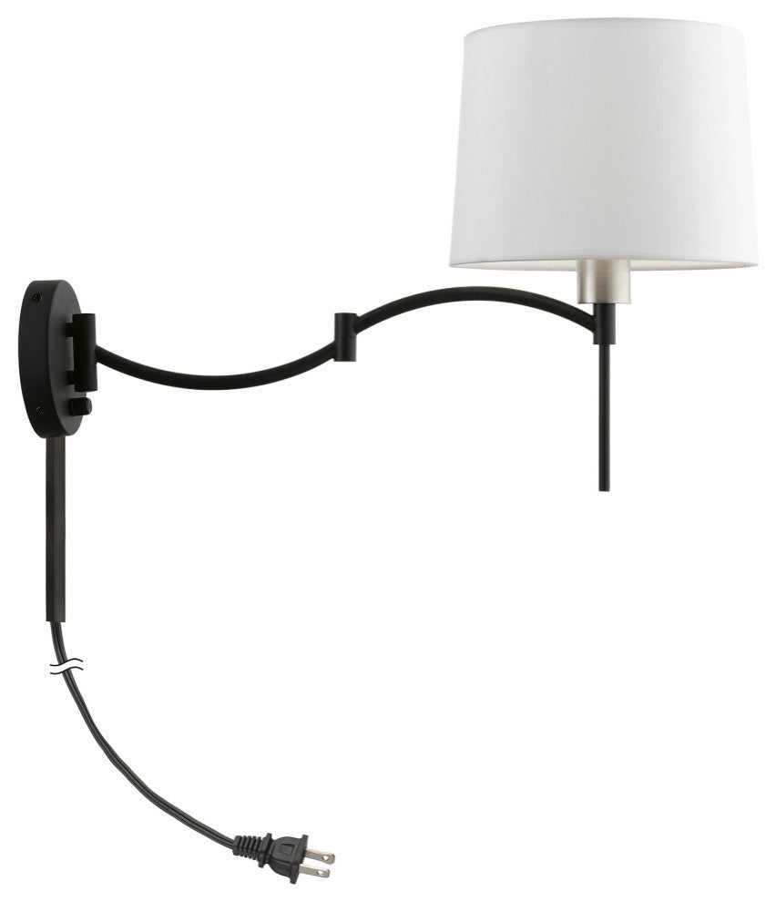 1 Light Black With Brushed Nickel Accent Swing Arm Wall Lamp