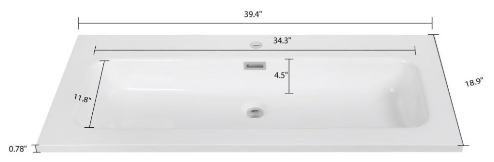 40" Solid Surface Resin Streamline K-1801-40 Vanity Top