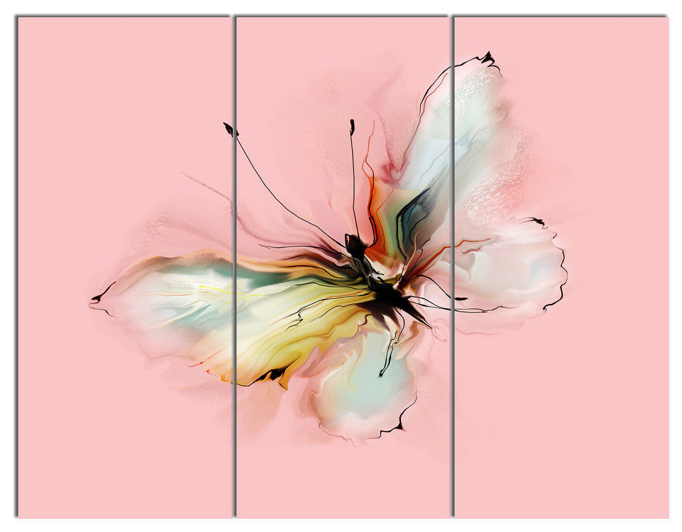Colorful Butterfly Drawing, Extra Large Floral Wall Art, 36x28, 3 Panels