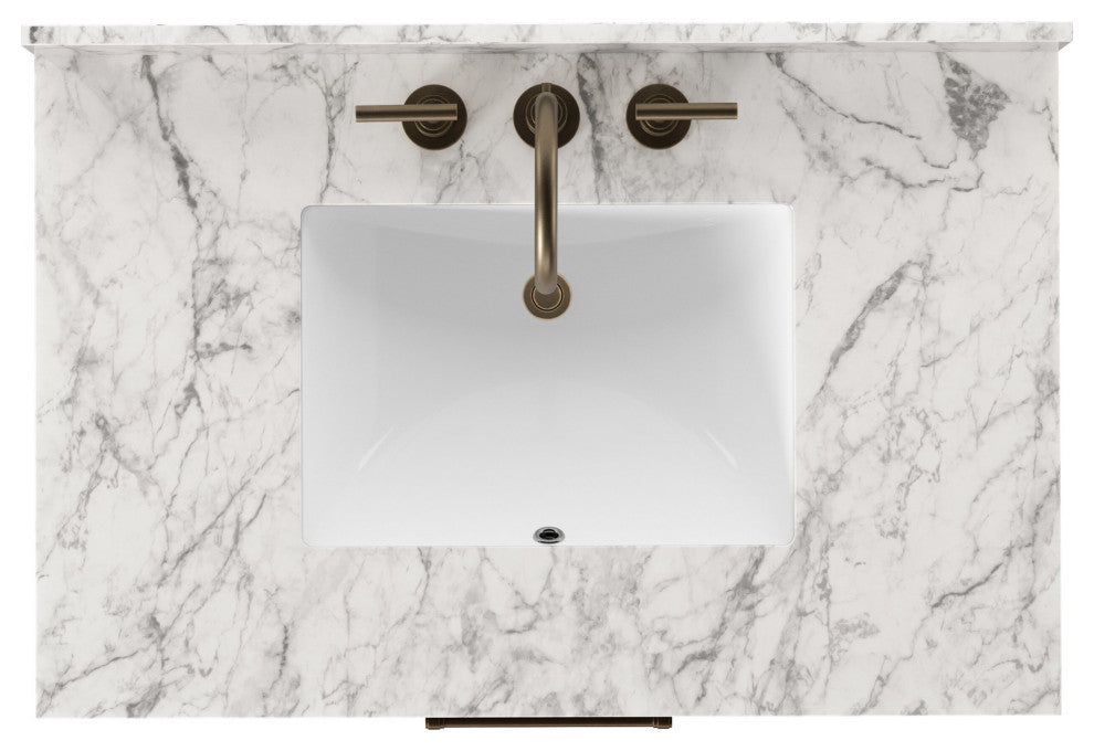 Anthem Single Vanity 36", Carrara Marble, Washed Natural, Brushed Brass