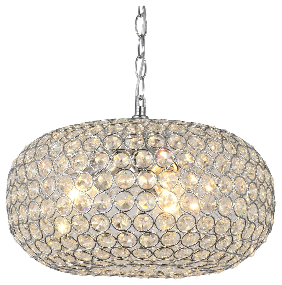 Oval-shaped Crystal and Chrome 3-Light Pendant Chandelier