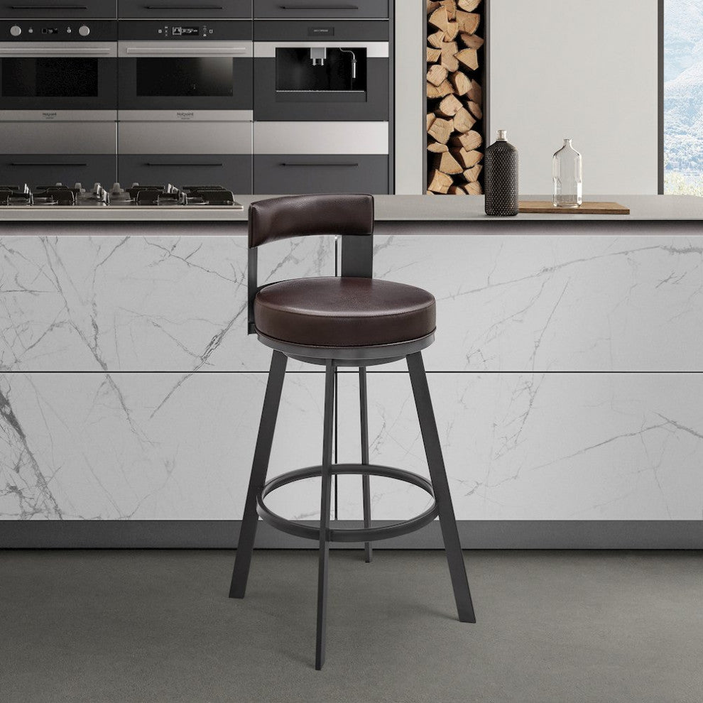 Flynn Swivel Counter or Bar Stool in Faux Leather and Metal