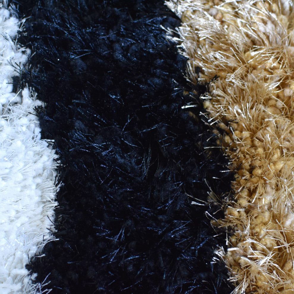 Hand Tufted Shag Polyester Area Rug Geometric Black, [Round] 6'x6'