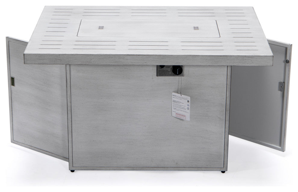 LeisureMod Chelsea Patio Aluminum Propane 44" Fire Pit Table, Weathered Gray