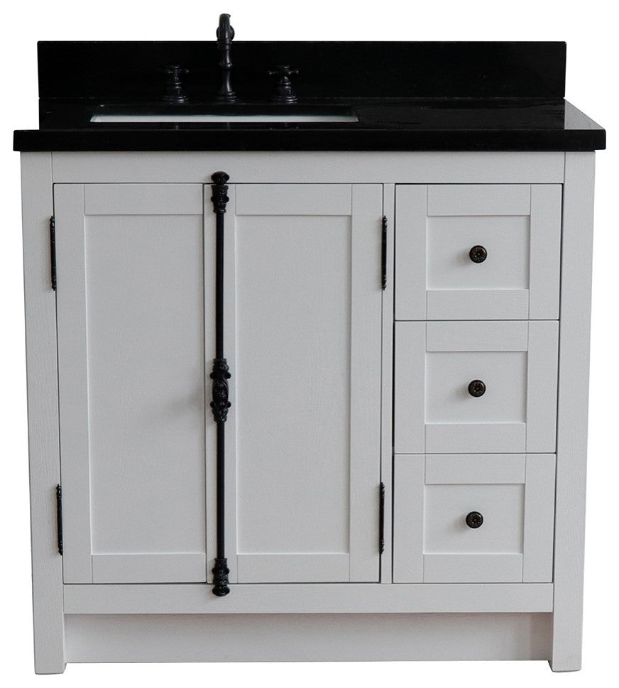 37" Vanity, Glacier Ash With Black Galaxy Top, Left Doors/Left Rectangle Sink