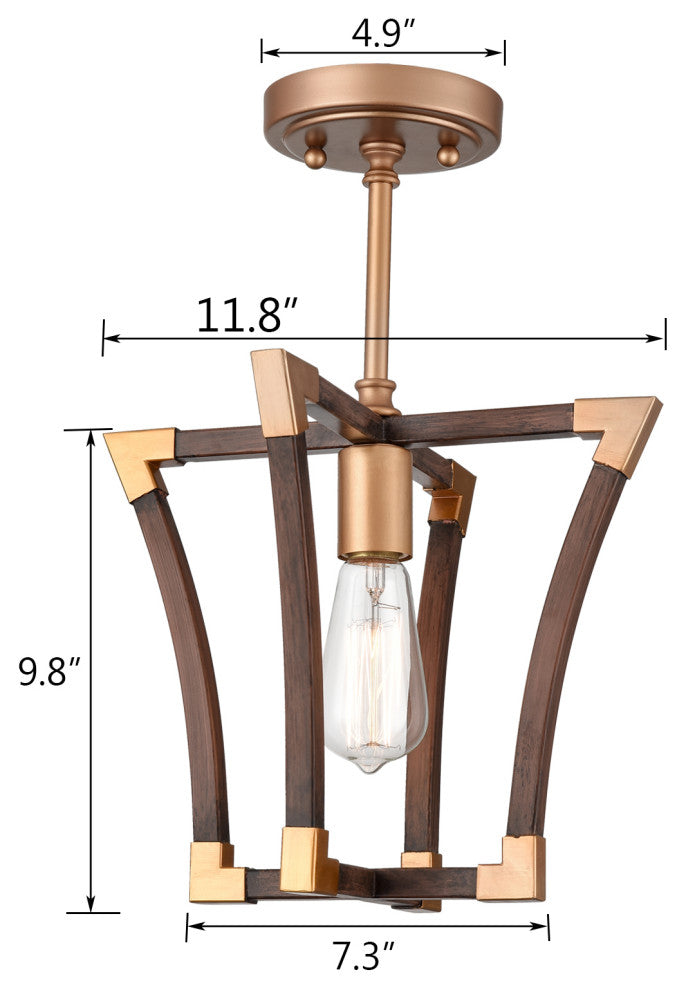 Farmhouse Semi Flush Ceiling Light Rustic Wood Grain Finish