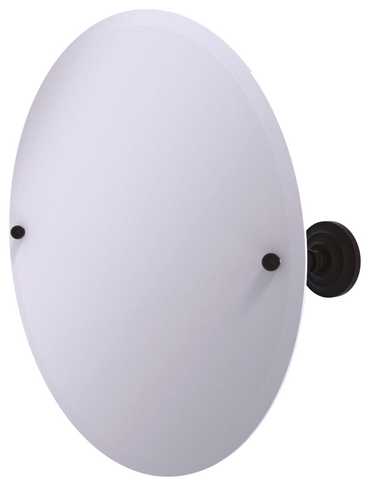 Frameless Round Beveled Edge Tilt Mirror, Oil Rubbed Bronze