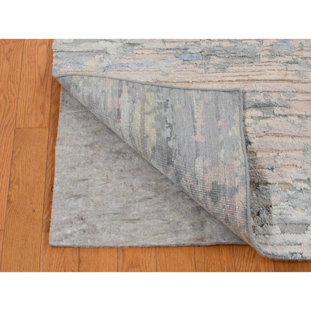 Ivory Pure Silk Collection Hand Knotted Modern Design Oriental Rug 8'x10'6"