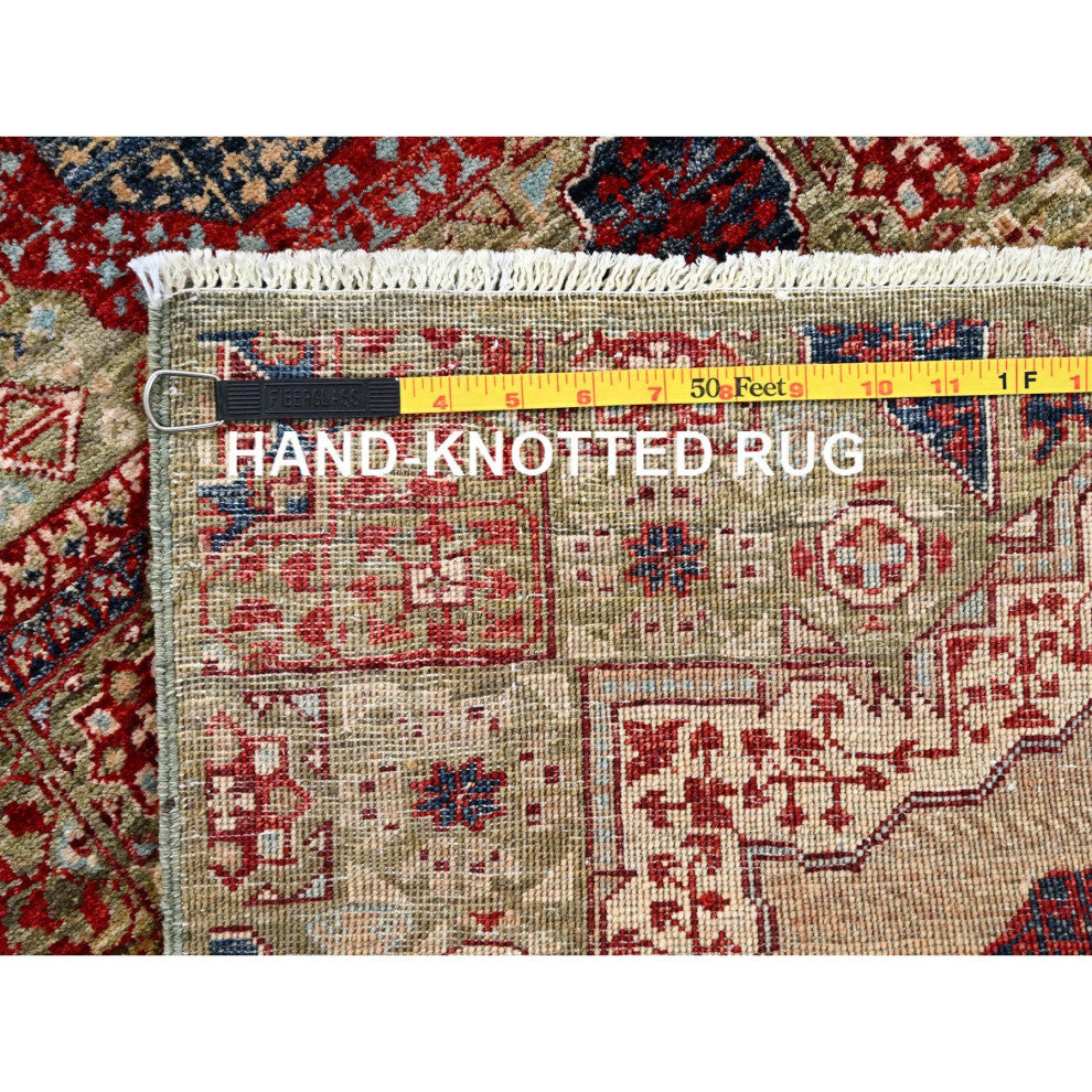 Green, Hand Knotted, Mamluk Design, Pure Wool, XL Runner Rug, 2'4"x24'7"