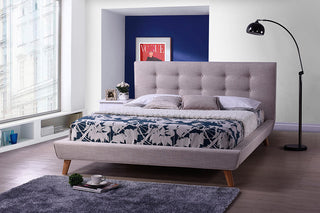 Jonesy Mid-Century Beige Fabric Upholstered Full Size Platform Bed