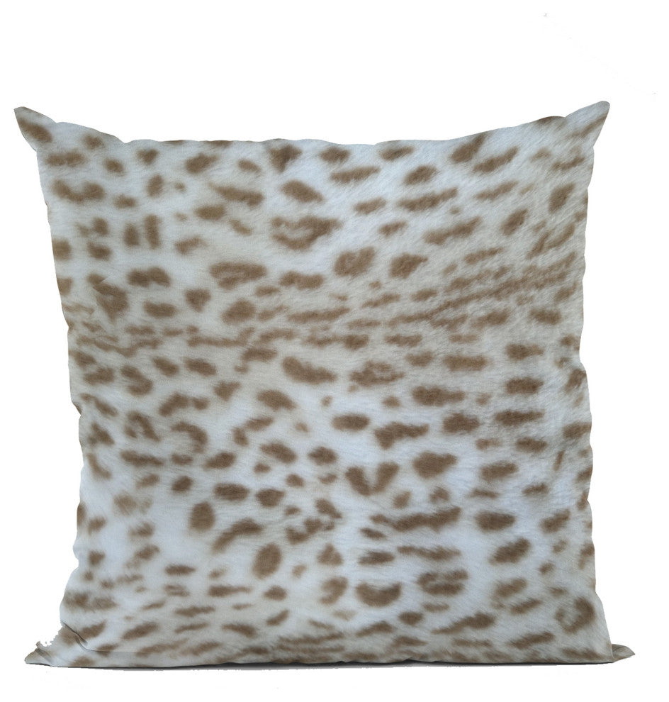 Plutus Brown Taupe Savannah Cat Faux Fur Throw Pillow, 24" x 24"