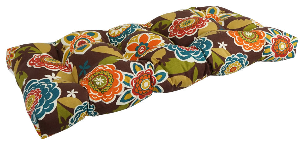 42"X19" Squared Patterned Polyester Tufted Loveseat Cushion, Annie Chocolate
