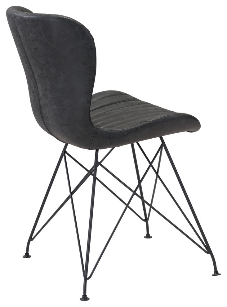 Dining Chair, Set of 2, Faux Vinyl Leather, Steel, Vintage Black, Cafe Bistro