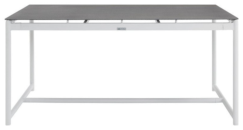 Crown 5-Piece White Aluminum and Teak Outdoor Dining Set With Light Gray Fabric