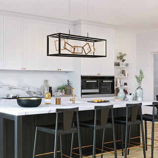 LNC Safranner LED 8-Light 28" Modern Rectangle Chandeliers, Black/Gold