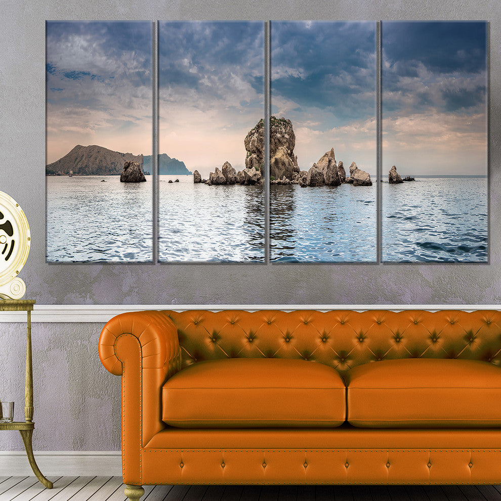 "Crimean Peninsula Seashore Panorama" Seascape Wall Art, 4 Panels, 48"x28"