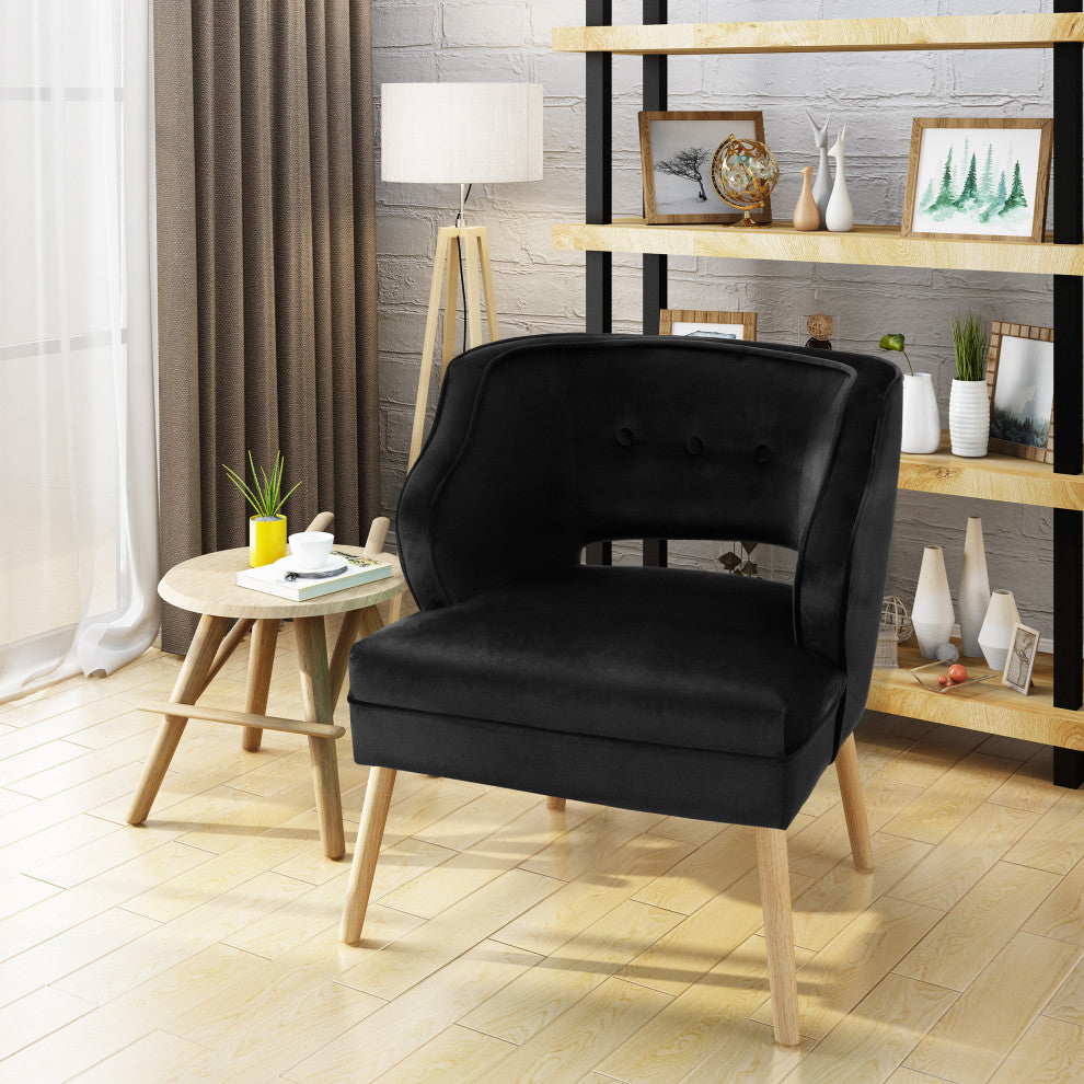 GDF Studio Michaela Mid Century Velvet Accent Chair, Black