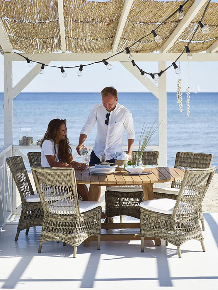 Marie Outdoor Dining Side Chair, Antique, Sunbrella Sailcloth Seagull Cushion