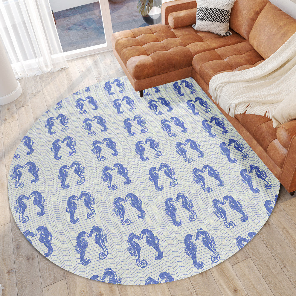 Indoor/Outdoor Seabreeze SZ15 Navy Machine Washable 8' x 8' Round Rug