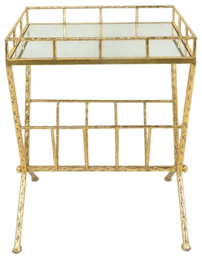 Tempting Metal & Glass Magazine Rack Accent Table, Gold