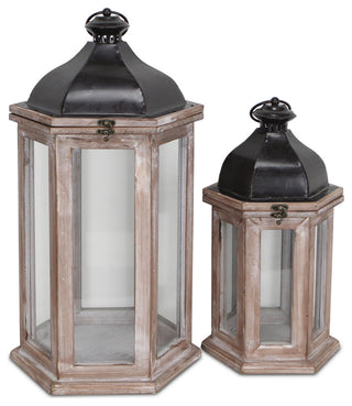 2-Piece Hexagonal Lantern With Black Metal Top