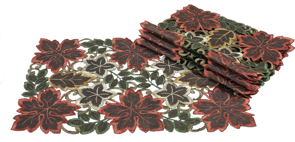 Dainty Leaf Embroidered Cutwork Harvest Placemats, 12"x18", Set of 4