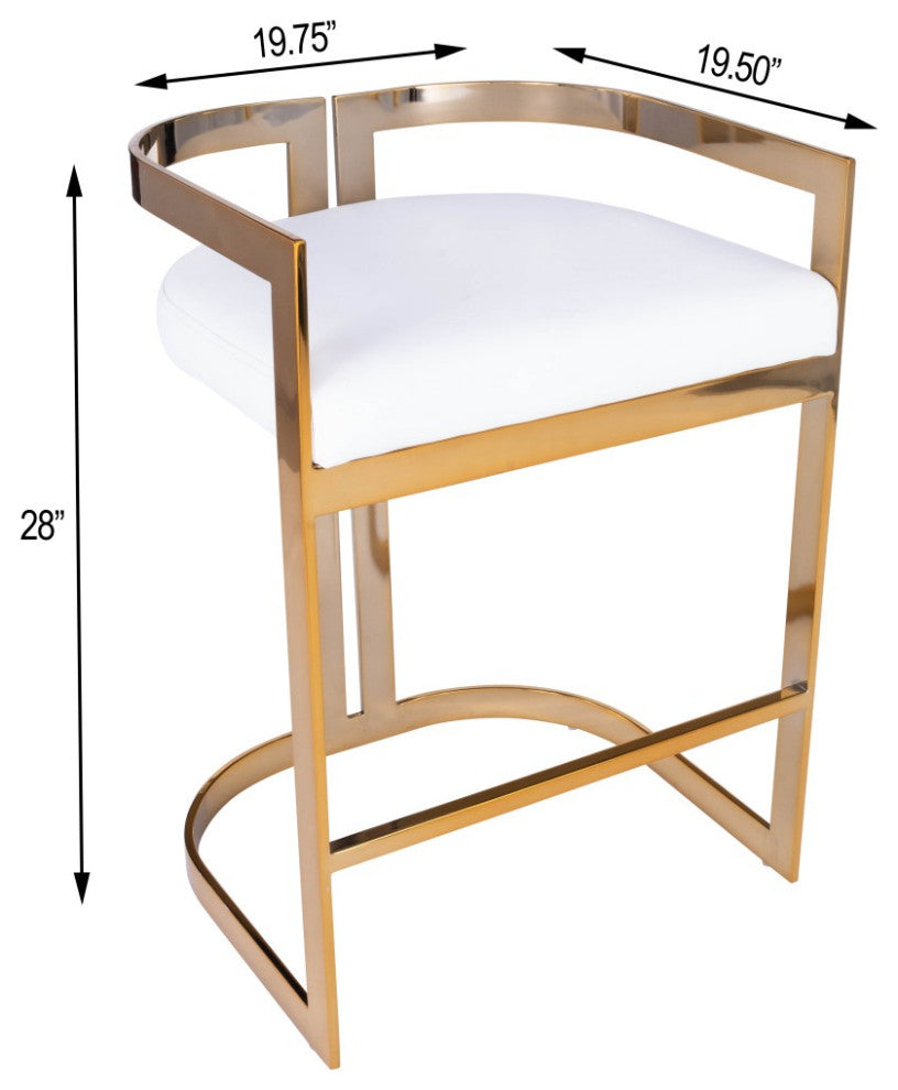 Gold and White Faux Leather Counter Stool