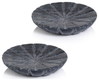 Kara 2-Piece Flower Marble Decorative Dish Set, Gray