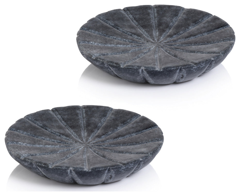 Kara 2-Piece Flower Marble Decorative Dish Set, Gray