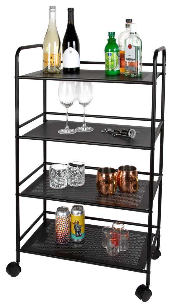 4 Tier Metal Cart with Wheels, Black