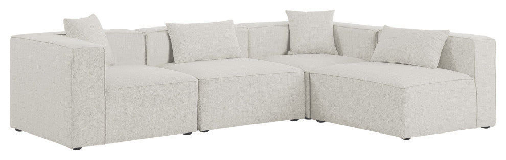 Cube Upholstered Modular Sectional, Cream, 4-Piece: 2 Armless Chair, 2 Corner Chair, Linen Texured Fabric