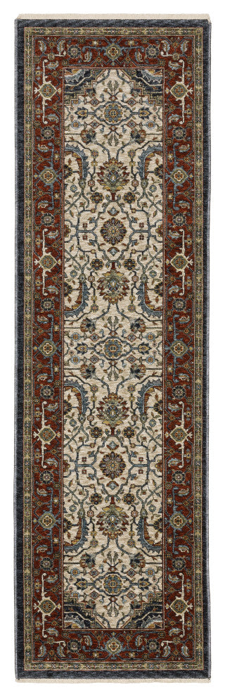 Augustus Center Medallion Ivory/ Red Indoor Area Rug, Ivory, 2'3"x7'6"