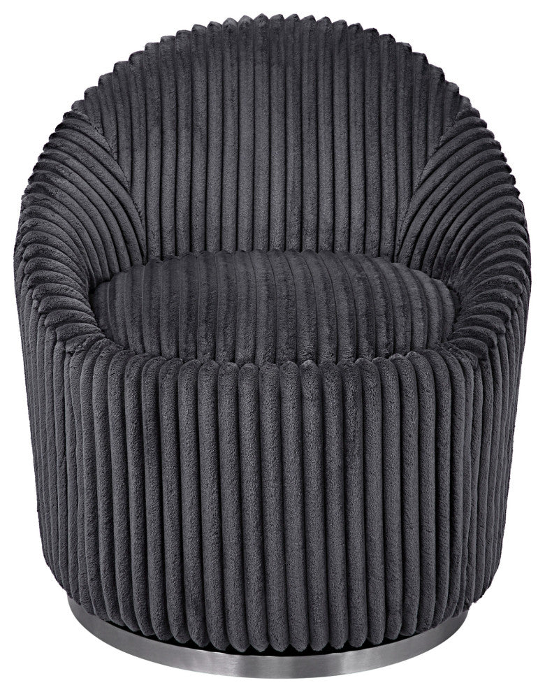 Uttermost 23599 Crue 28"W Stainless Steel Framed Chenille Chair - Gunmetal /