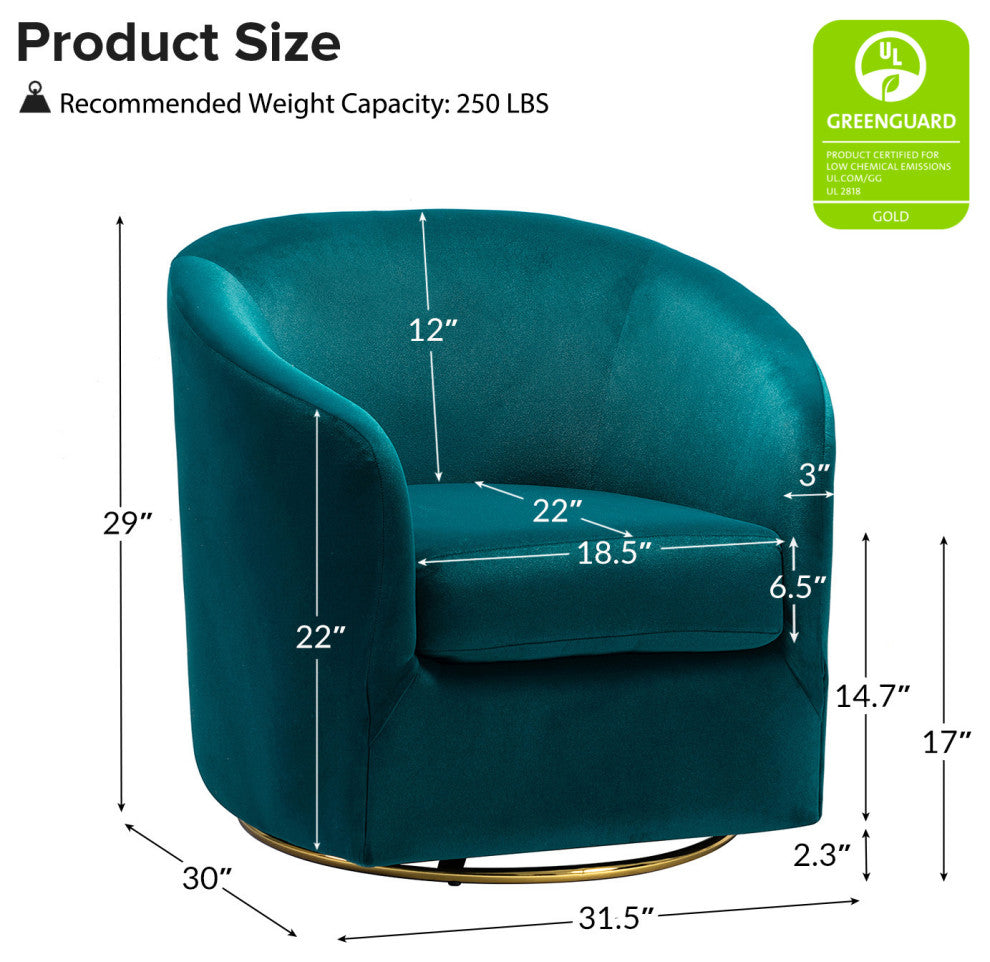 Velvet Swivel Barrel Chair, Set of 2, Teal